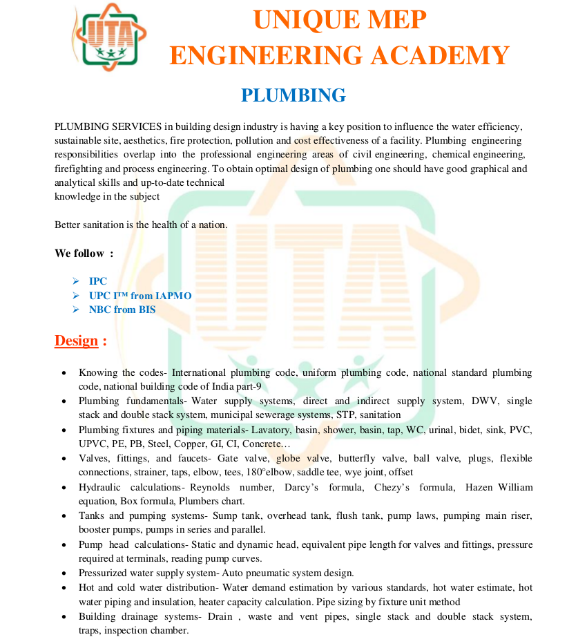 Plumbing Course Unique Tech Unique Groups